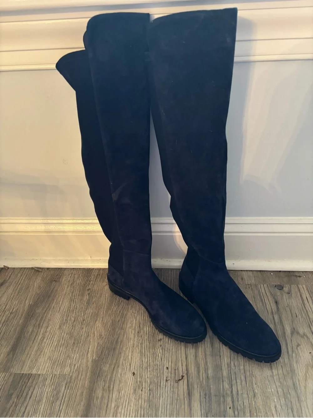 Stuart Weitzman navy blue suede  Rubber Lug Sole Boot